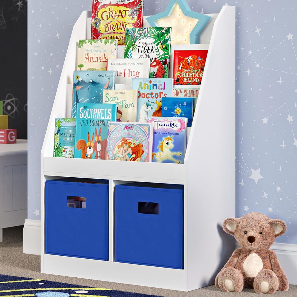 RiverRidge Home 2-Cubby Kid Book Rack with 2-Blue Bin in White, , large