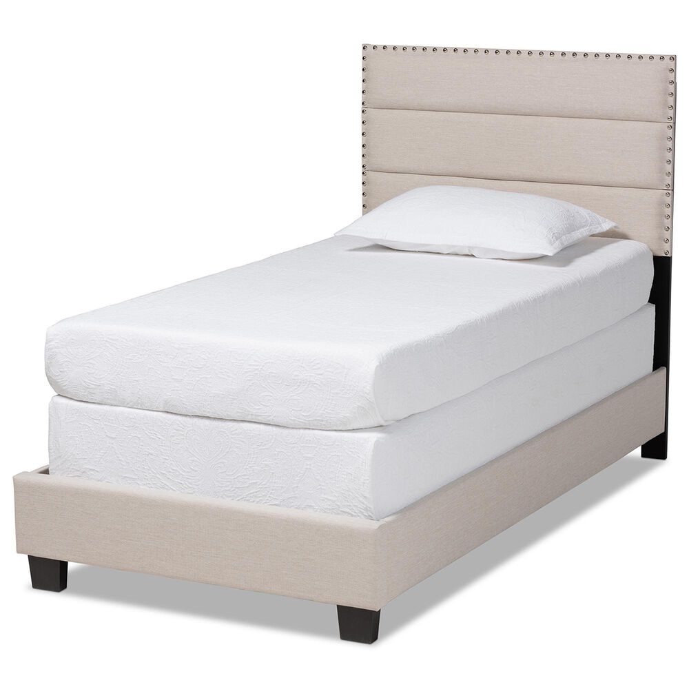 Baxton Studio Ansa Twin Panel Bed with Beige Upholstered in Black, , large