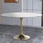 Leisuremod LeisureMod Verve Collection 48 Round Dining Table, Brushed Gold Base with Sintered Stone White Top, , large