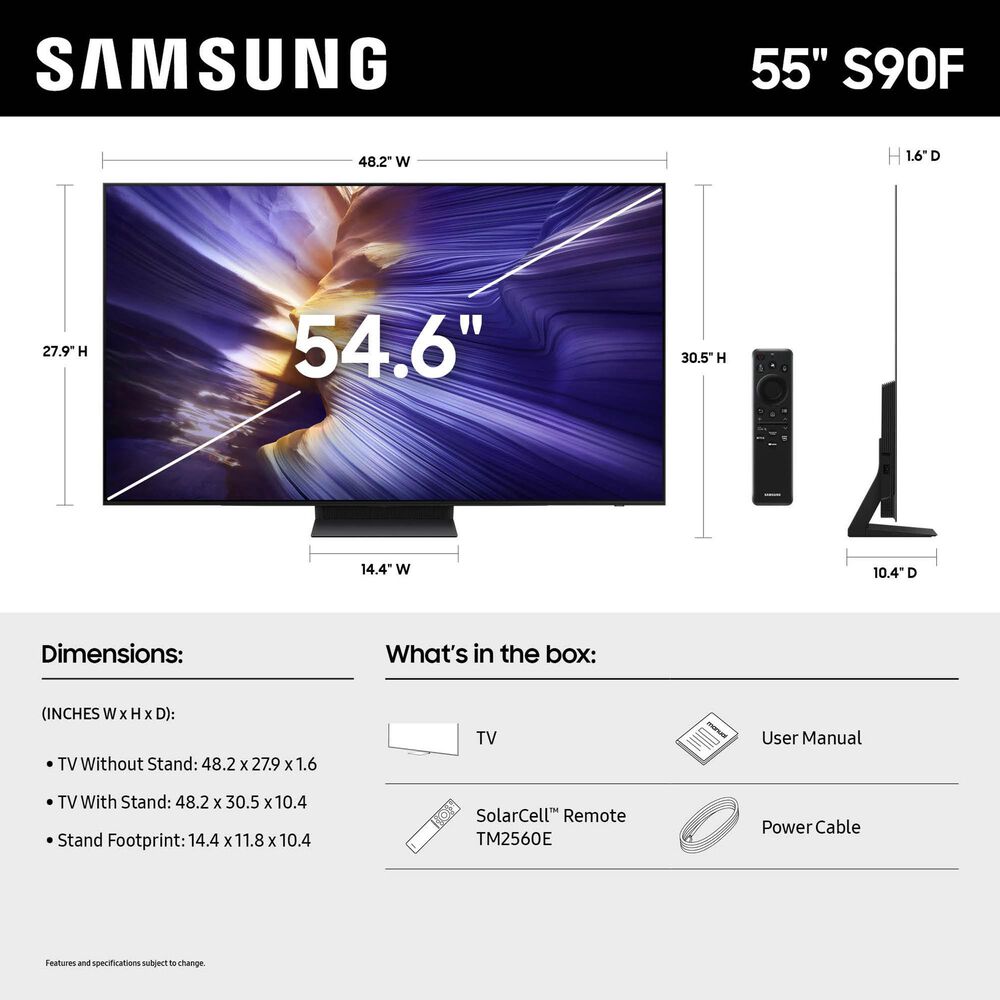 Samsung 55" Class S90F OLED 4K Vision AI - Smart TV with Q-Series 3.1.2 Channel Soundbar System in Graphite Black, Space Titan and Titan Black, , large