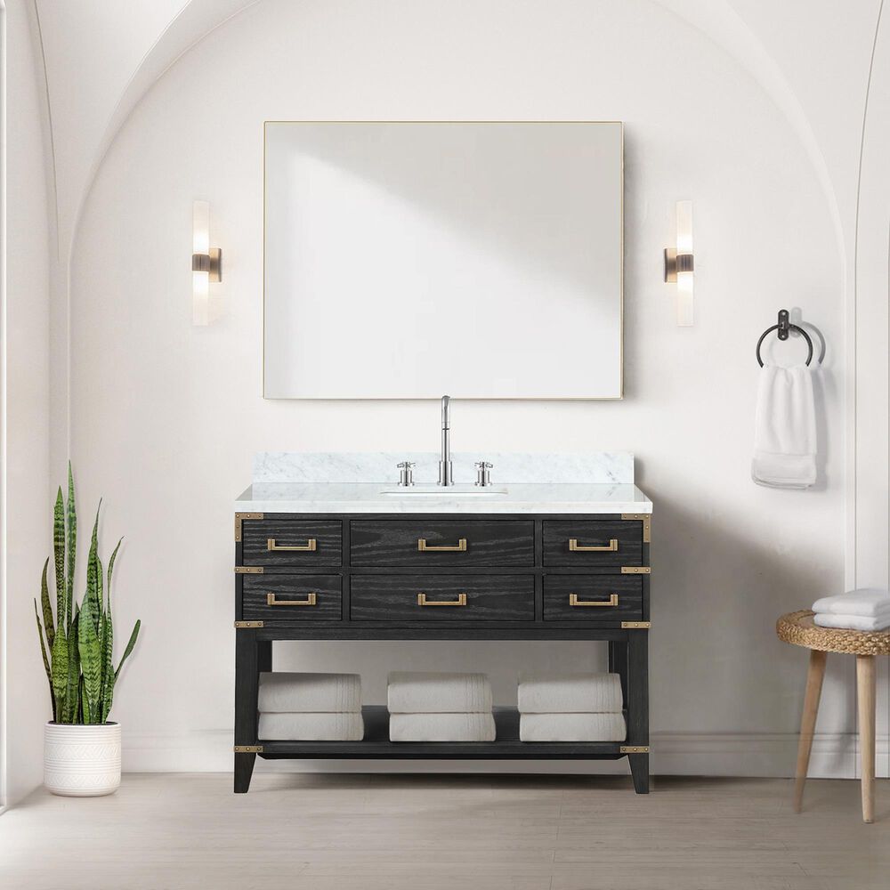 Lexora Home Norwalk 48&quot; Single Bathroom Vanity in Black Oak with White Carrara Marble Top  and Rectangle Sink, , large