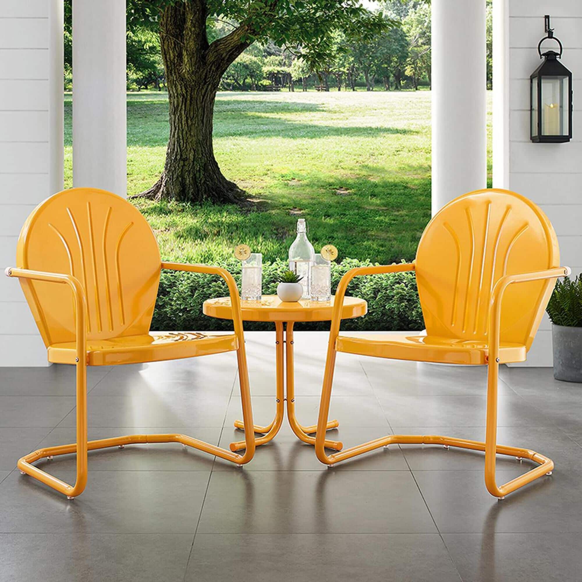 Crosley Furniture Griffith 3 Piece Outdoor Chat Set in Tangerine NFM