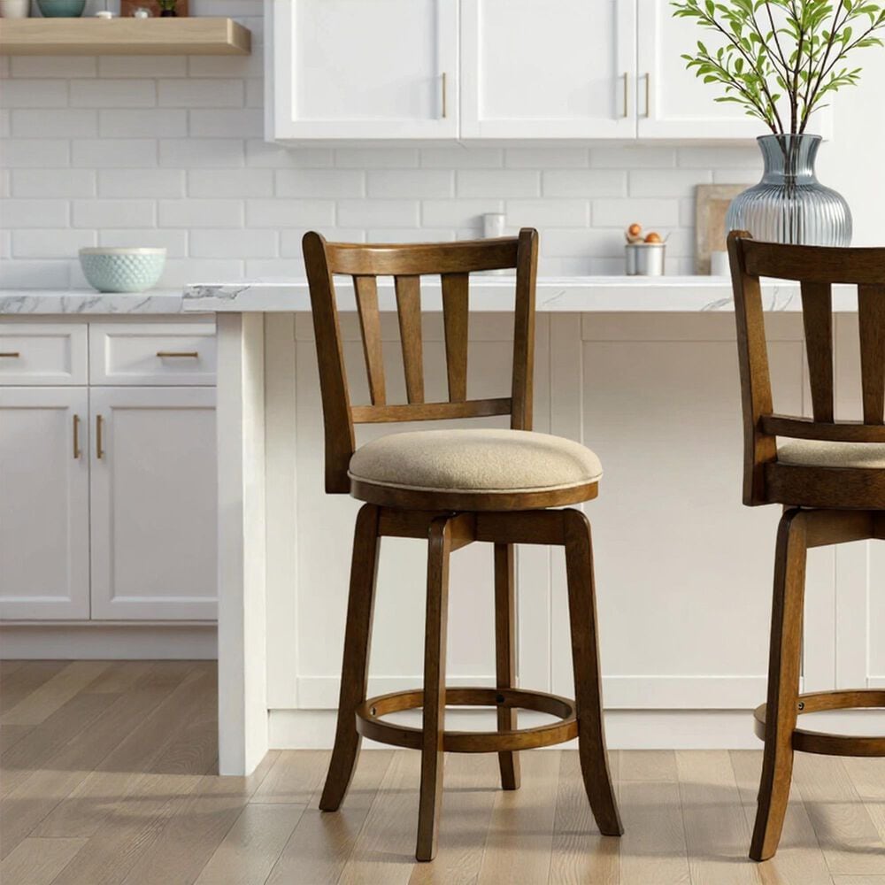 Armen Living Wren Swivel Counter Height Stool with Light Scone Upholstery in Sepia Brown, , large