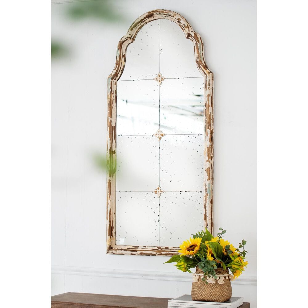 Hearth and Haven Wood Arched Mirror with 3 Small Medallions in Cream and Gold, , large
