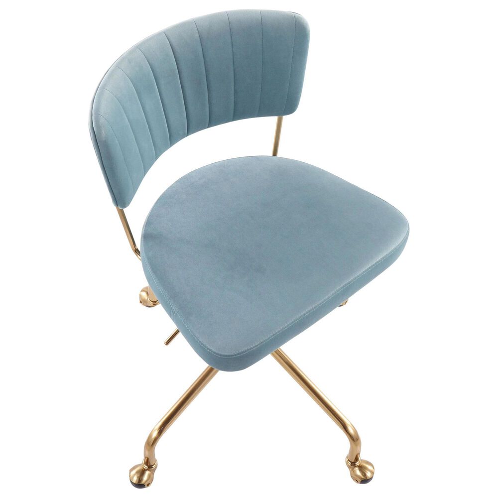 Lumisource Tania Task Chair with Light Blue Velvet Cushion in Gold, , large