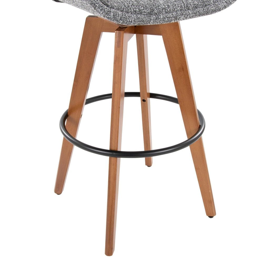 Lumisource Cosmo Swivel Barstool with Grey Noise Cushion in Walnut and Black, , large