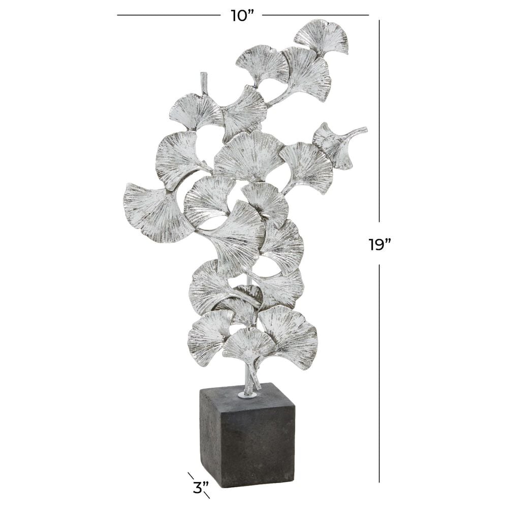 Maple and Jade Handmade Floral Decorative Sculpture in Satin Silver and Dark Gray, , large