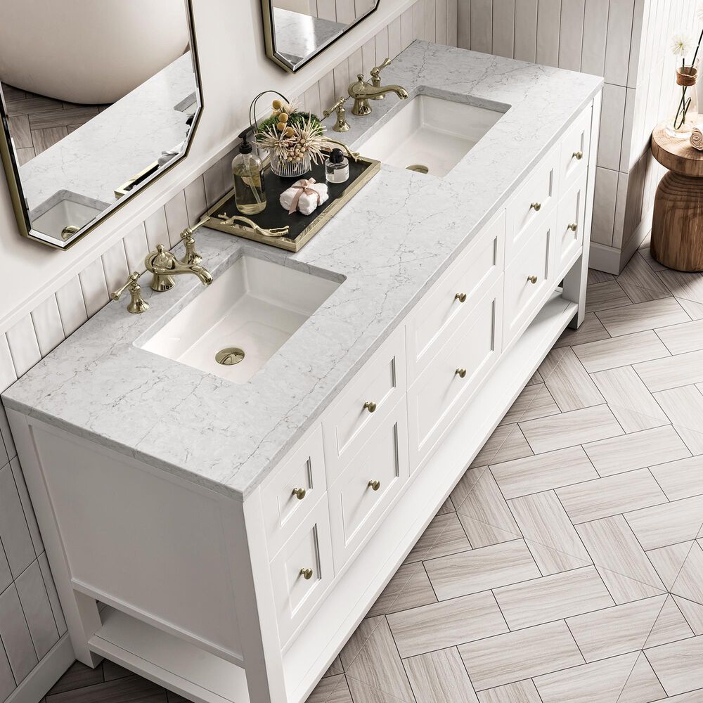 James Martin Vanities Breckenridge 72&quot; Double Bathroom Vanity in Bright White with 3 cm Eternal Jasmine Pearl Quartz Top and Rectangular Sinks, , large