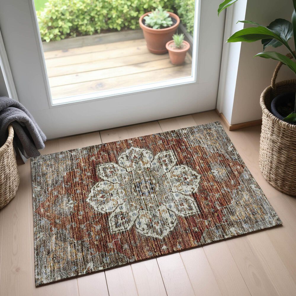 Dalyn Rug Company Silk Road Paprika, Ivory, Beige, Gold, Brown, Gray and Teal 2&#39;6&quot; x 3&#39;10&quot; Area Rug, , large