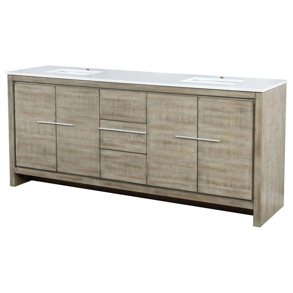 Lexora Home Lafarre 80" Double Bathroom Vanity in Rustic Acacia with 2 cm White Cultured Marble Top and Rectangular Sinks, , large