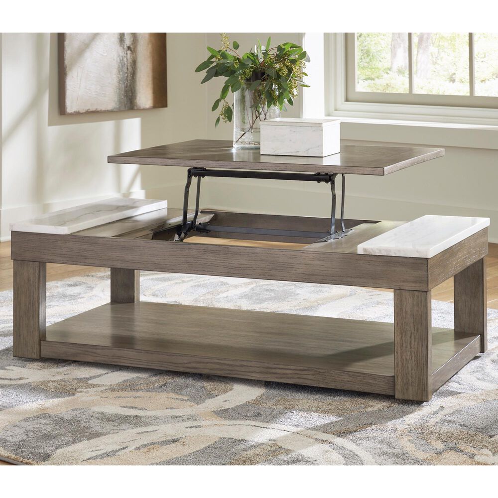 Ashley Loyaska Lift-Top Cocktail Table in Grayish Brown and White, , large
