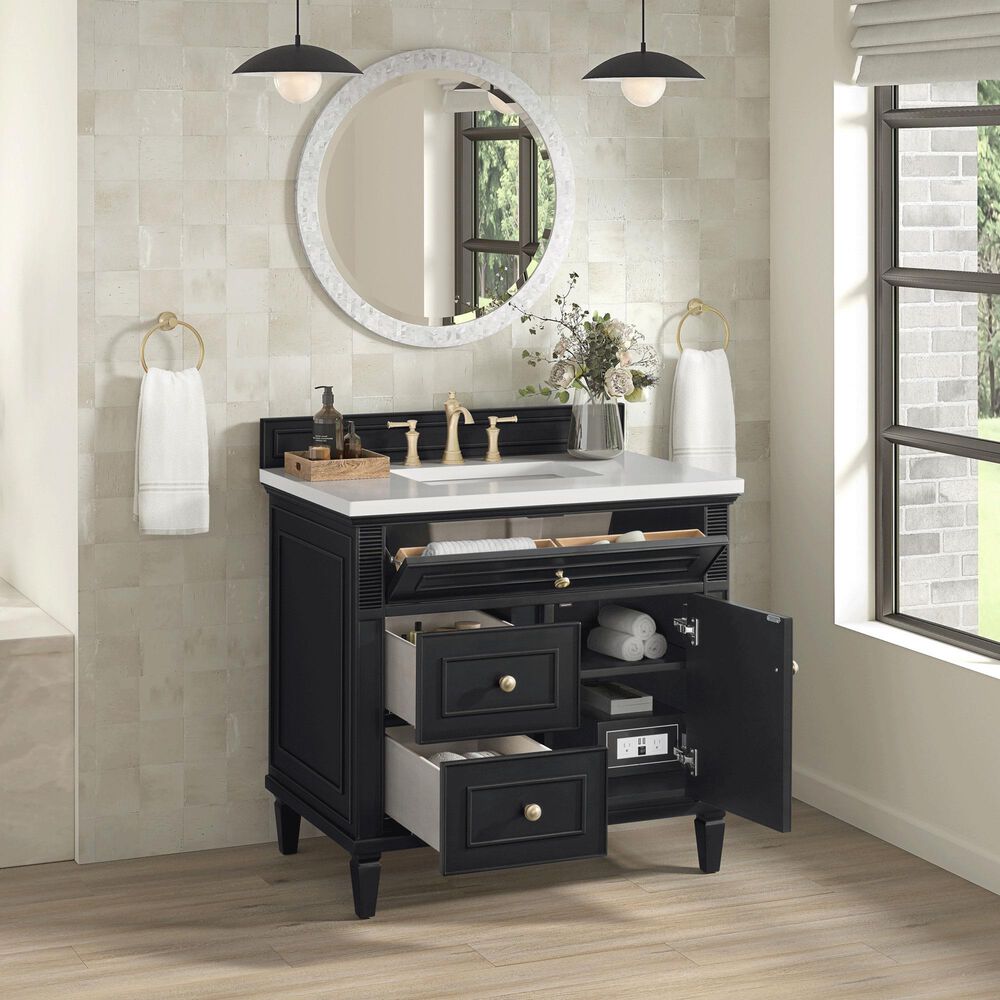 James Martin Vanities Lorelai 36&quot; Single Vanity in Black Onyx with 3 cm White Zeus Quartz Top, , large
