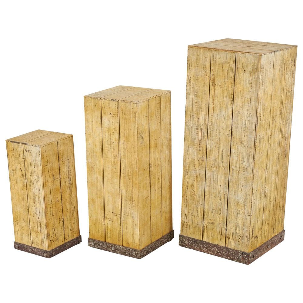 Maple and Jade 3-Piece Side End Pedestal Table Set in Oiled Brown, , large