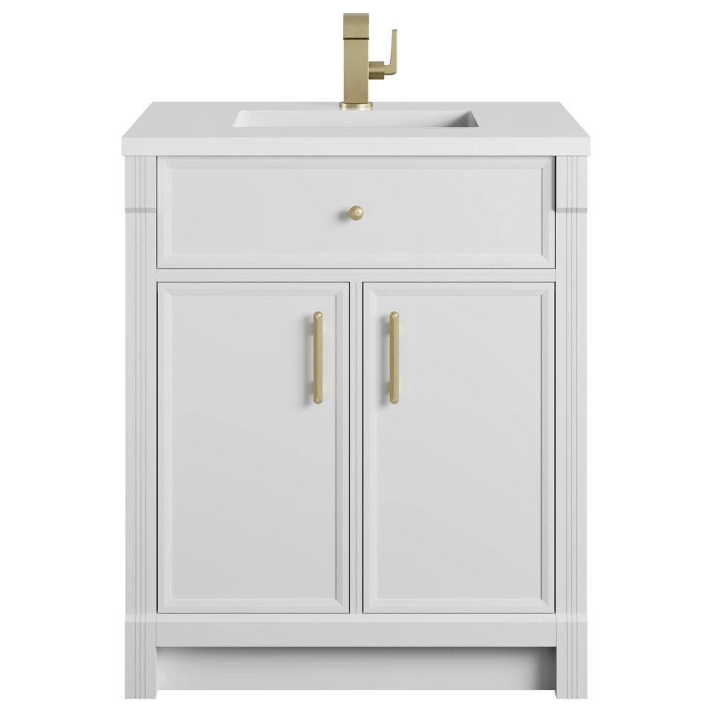 James Martin Bellshire 30" Single Bathroom Vanity in Bright White with Single Hole 3 cm White Zeus Silestone Top and Rectangular Sink, , large