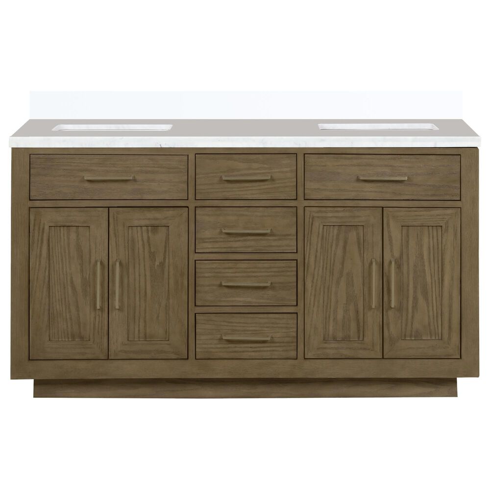 Lexora Home Abbey 60&quot; Double Bathroom Vanity in Grey Oak with 2 cm White Cultured Marble Top and Rectangular Sinks, , large
