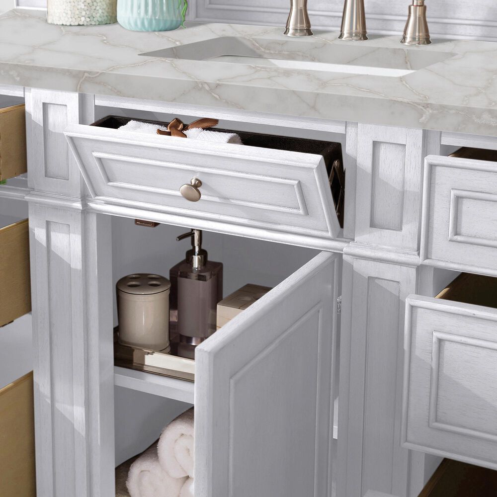 James Martin Vanities Bristol 60" Single Bathroom Vanity in Bright White with 3 cm Victorian Silver Quartz Top and Rectangular Sink, , large