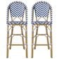 Hearth and Haven Outdoor Wicker French Barstool with Brown Aluminum Frame in Navy Blue (Set of 2), , large