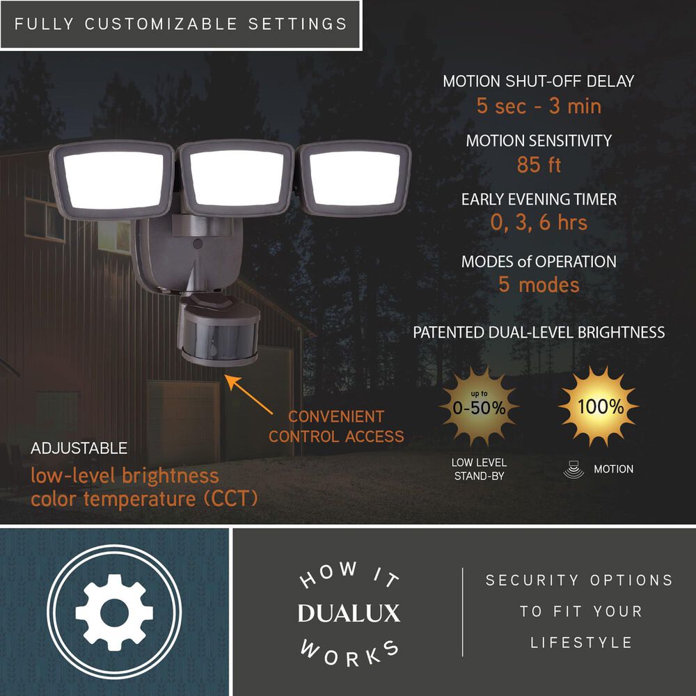 Vaxcel 13.25" 3-Light Motion Sensor Outdoor Security Flood Light in Bronze, , large