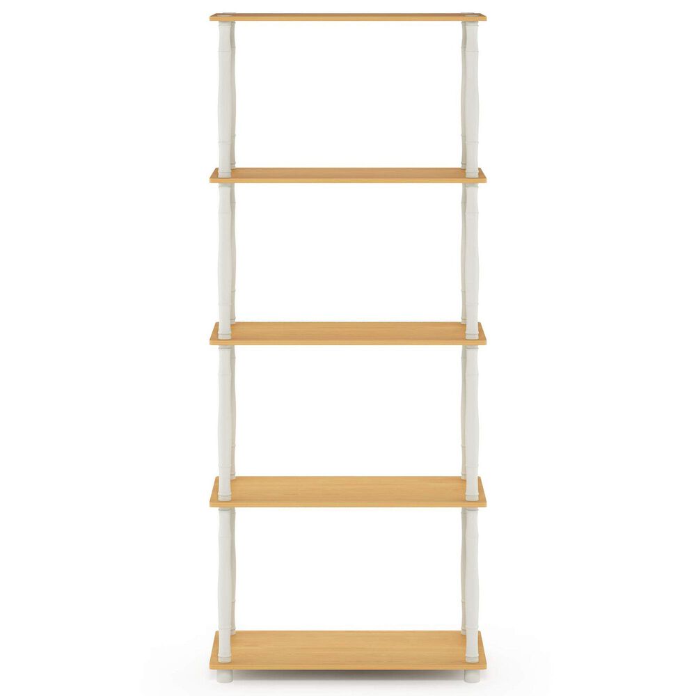 HOMLUX Turn-N-Tube 5-Tier Open Storage Bookshelf in Beech and White, , large