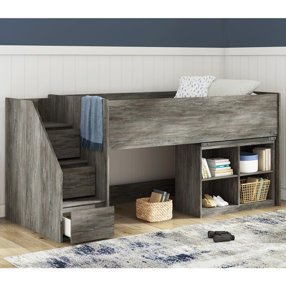 Ashley Frandern Twin Loft  Bed with Bookcase Storage in Gray, , large