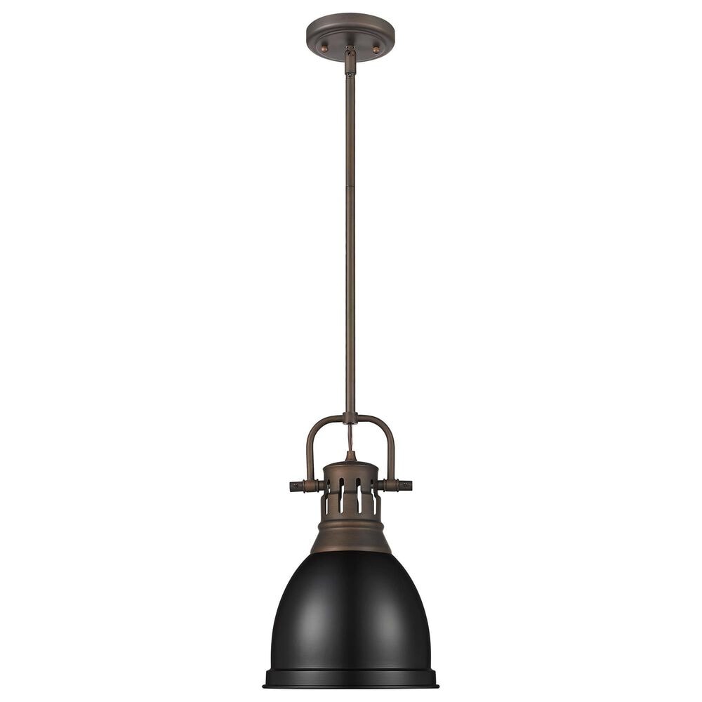 Golden Lighting Duncan 1-Light Small Pendant with Rod and Matte Black Shade in Rubbed Bronze, , large
