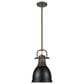 Golden Lighting Duncan 1-Light Small Pendant with Rod and Matte Black Shade in Rubbed Bronze, , large