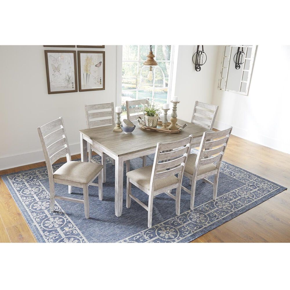 Ashley Skempton Dining Table and 6 Side Chairs in White and Light Brown, , large