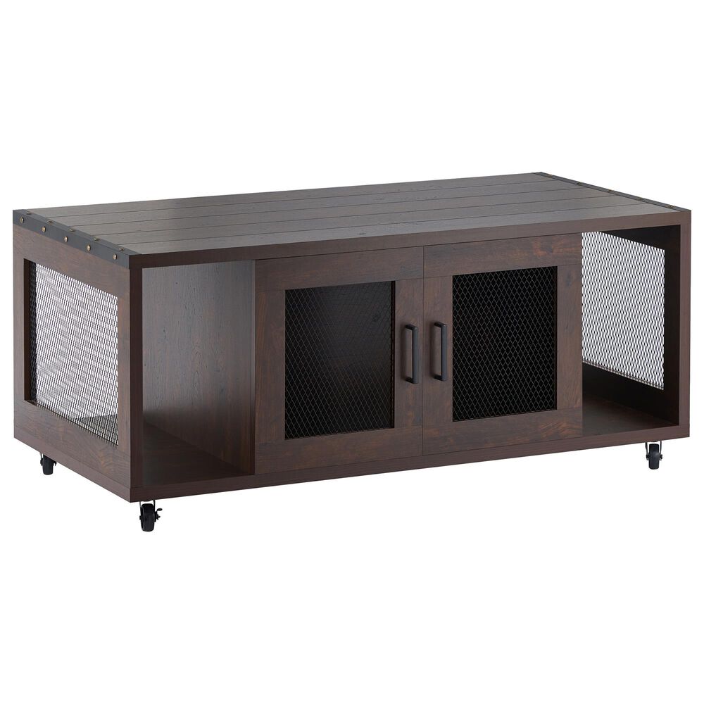 Furniture of America Janson Mobile Storage Coffee Table in Vintage Walnut, , large