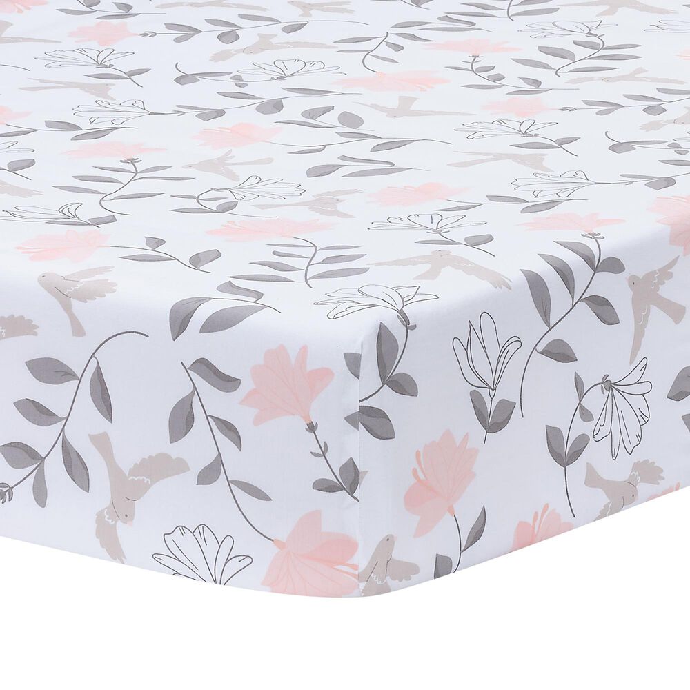 Lambs and Ivy Petals 3-Piece Crib Bedding Set in Mink Gray, Pink, Blush, Rose and White, , large