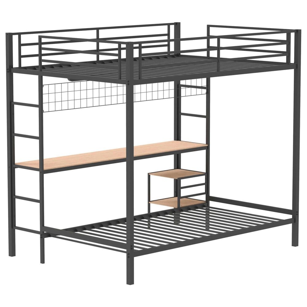 Pacific Landing Campus Full Over Twin Workstation Bunk Bed in Matte Black, , large