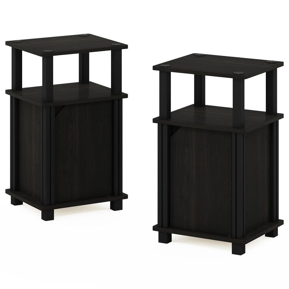 HOMLUX 3-Tier End Table with Door in Espresso and Black (Set of 2), , large