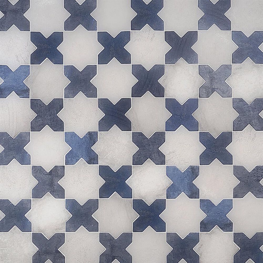 Soho Studio Malta White Star and Denim Blue Cross 6" x 6" Matte Porcelain Tile Kit, , large