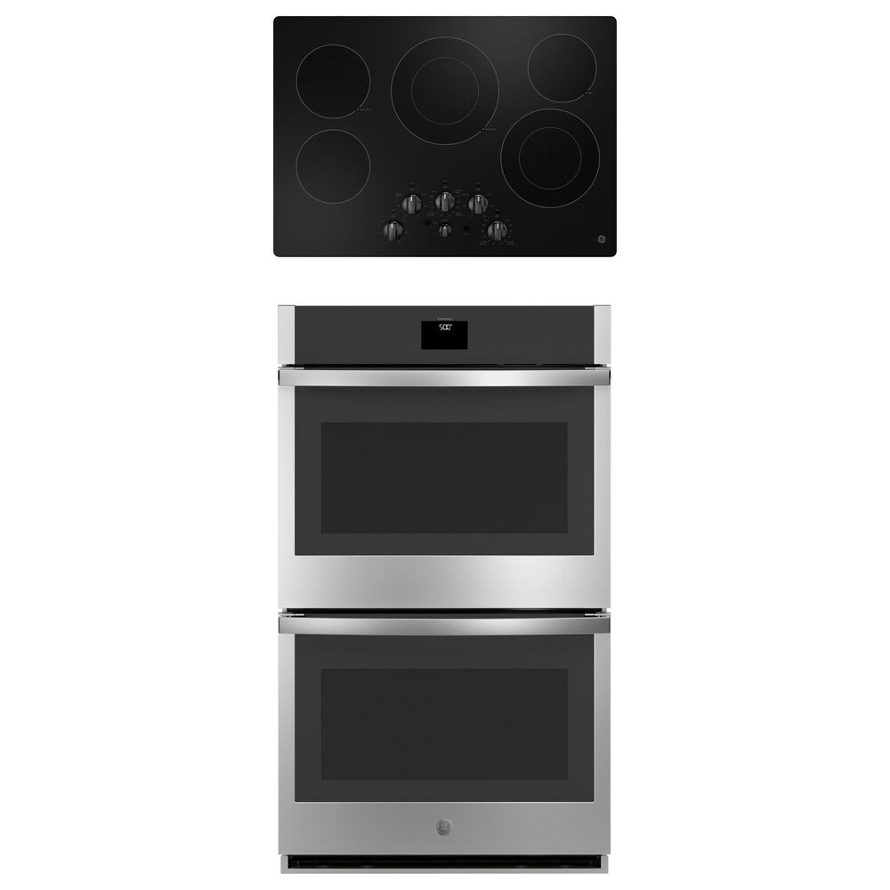 GE Appliances 2-Piece Kitchen Package with Stainless Steel 10 Cu. Ft. Double Electric Wall Oven and Black 30" Electric Cooktop, , large