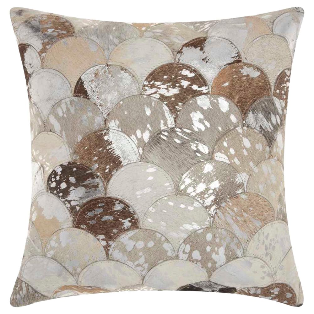 Nourison Natural Leather Hide 20" x 20" Throw Pillow in Silver and Grey, , large