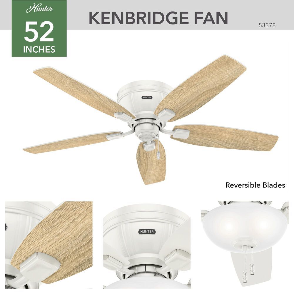 Hunter Kenbridge Low Profile 52&quot; Ceiling Fan with LED Lights in Fresh White, , large