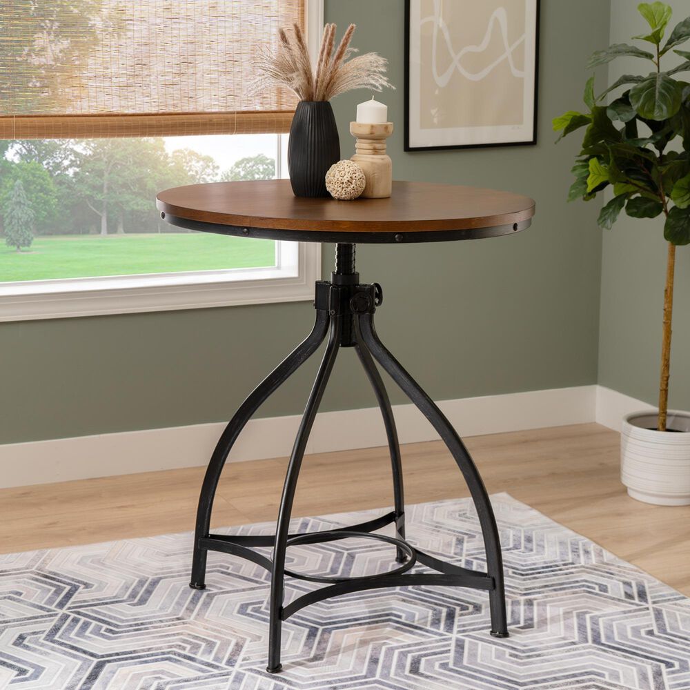 Linon Home Decor Hawkford Adjustable Round Bar Table in Brown and Gunmetal - Table Only, , large