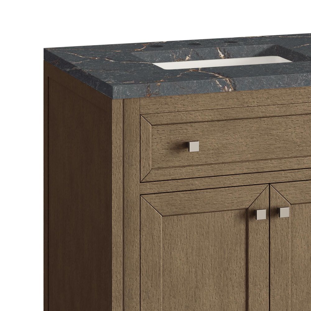 James Martin Vanities Chicago 30&quot; Single Bathroom Vanity in Whitewashed Walnut with 3 cm Parisien Bleu Quartz Top and Rectangular Sink, , large