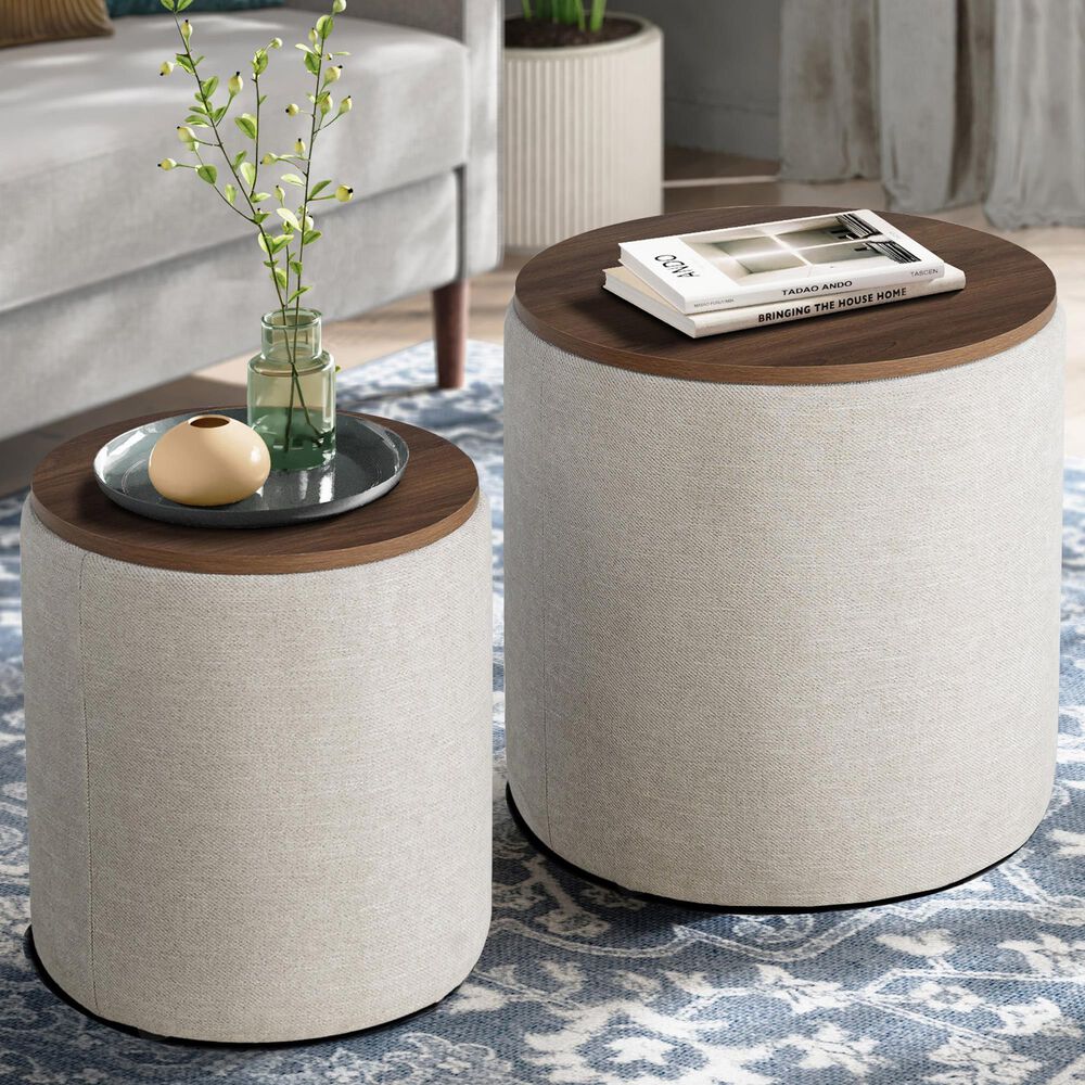 Lifestyle Solutions Avery 2-Piece Nested Storage Ottoman in Linen, , large