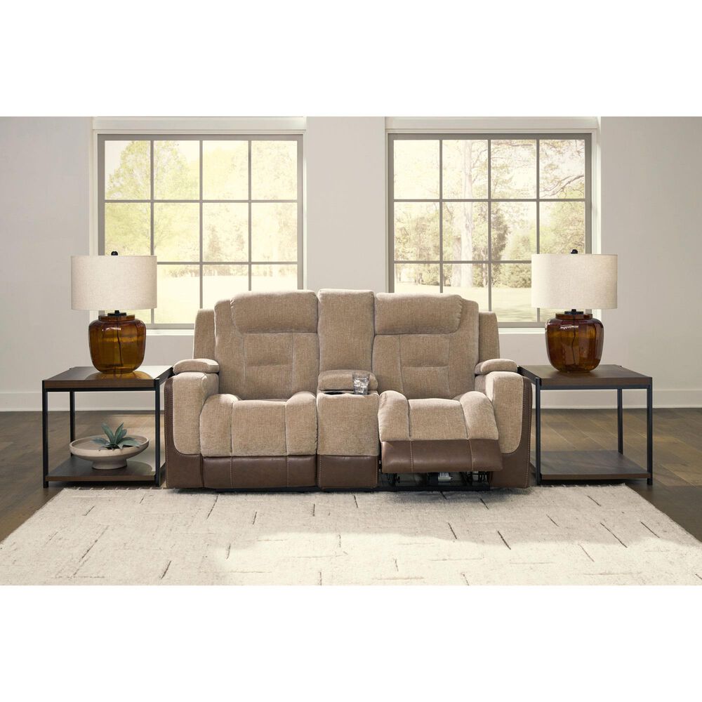 Ashley Mixed Motion Power Reclining Loveseat with Console in Brownstone, , large