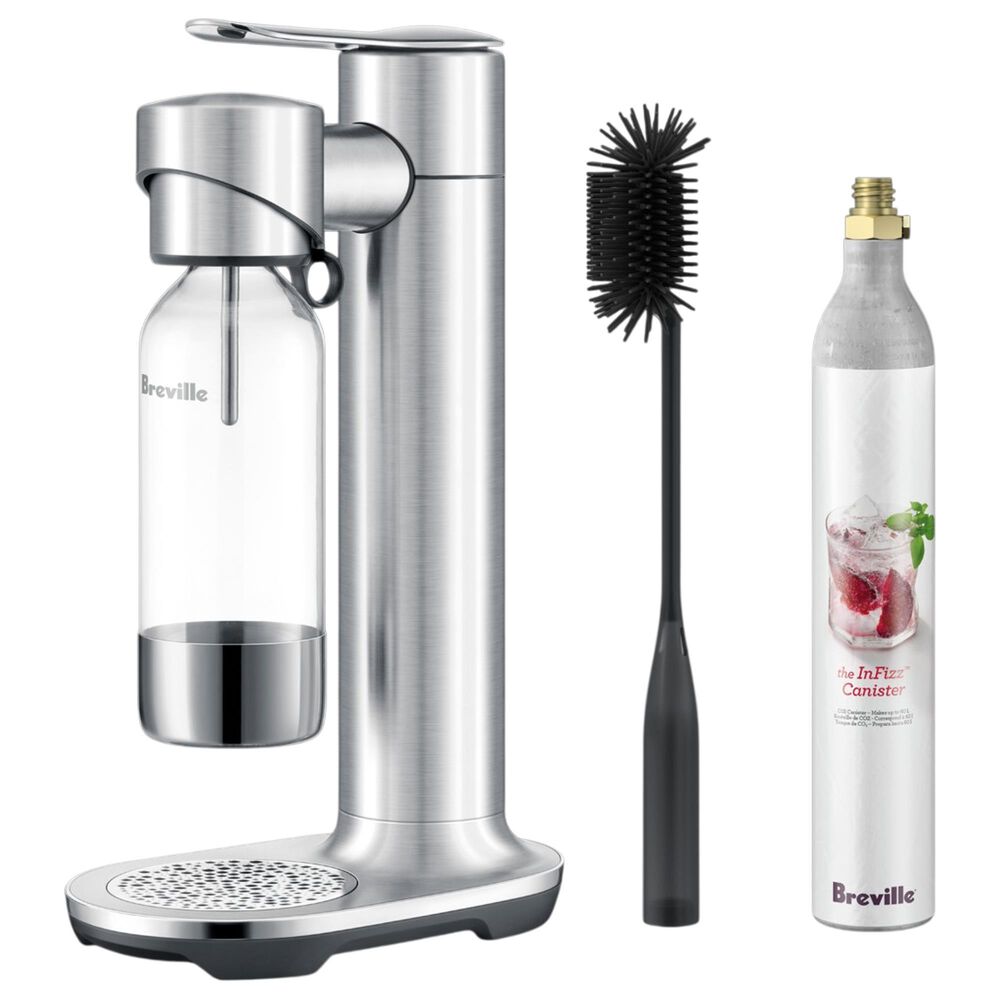 Keystone InFizz Aqua 1-Liter Sparkling Water Carbonation Machine with CO2 Canister in Brushed Stainless Steel, , large