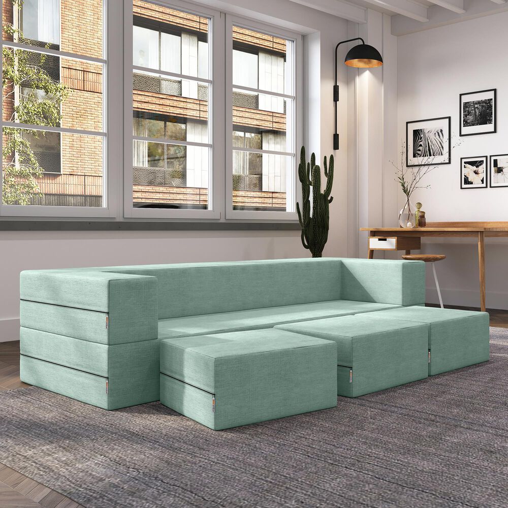 Jaxx Zipline 3-Piece Stationary Convertible Sleeper Sofa in Caribbean Velvet, , large