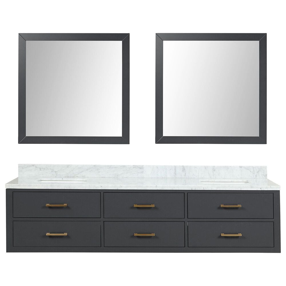 Lexora Home Castor 80&quot; Double Bathroom Vanity in Blue with 2 cm White Carrara Marble Top, Rectangular Sinks and 36&quot; Mirrors, , large