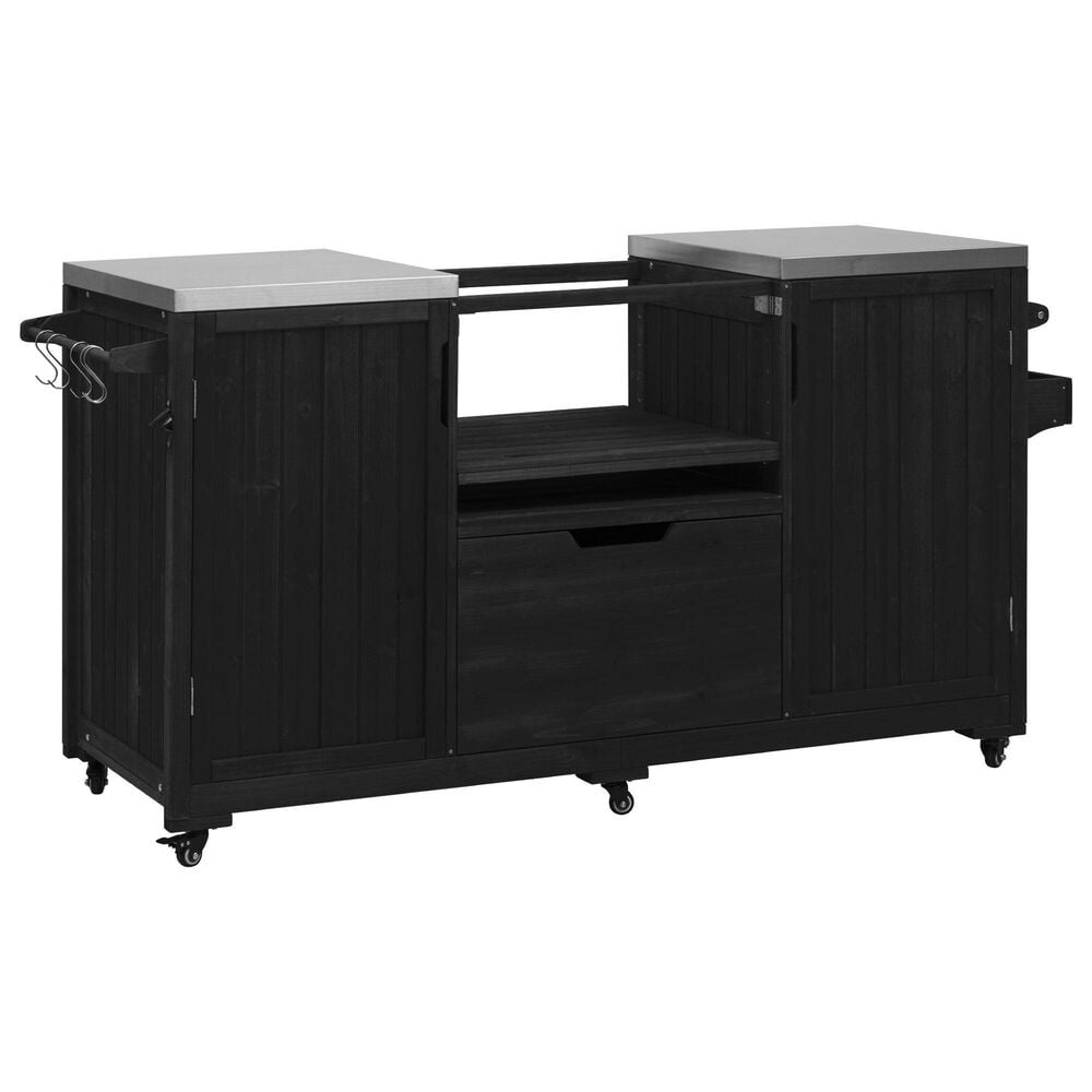 HOMLUX 67" Outdoor Kitchen Island with Stainless Steel Top in Black, , large