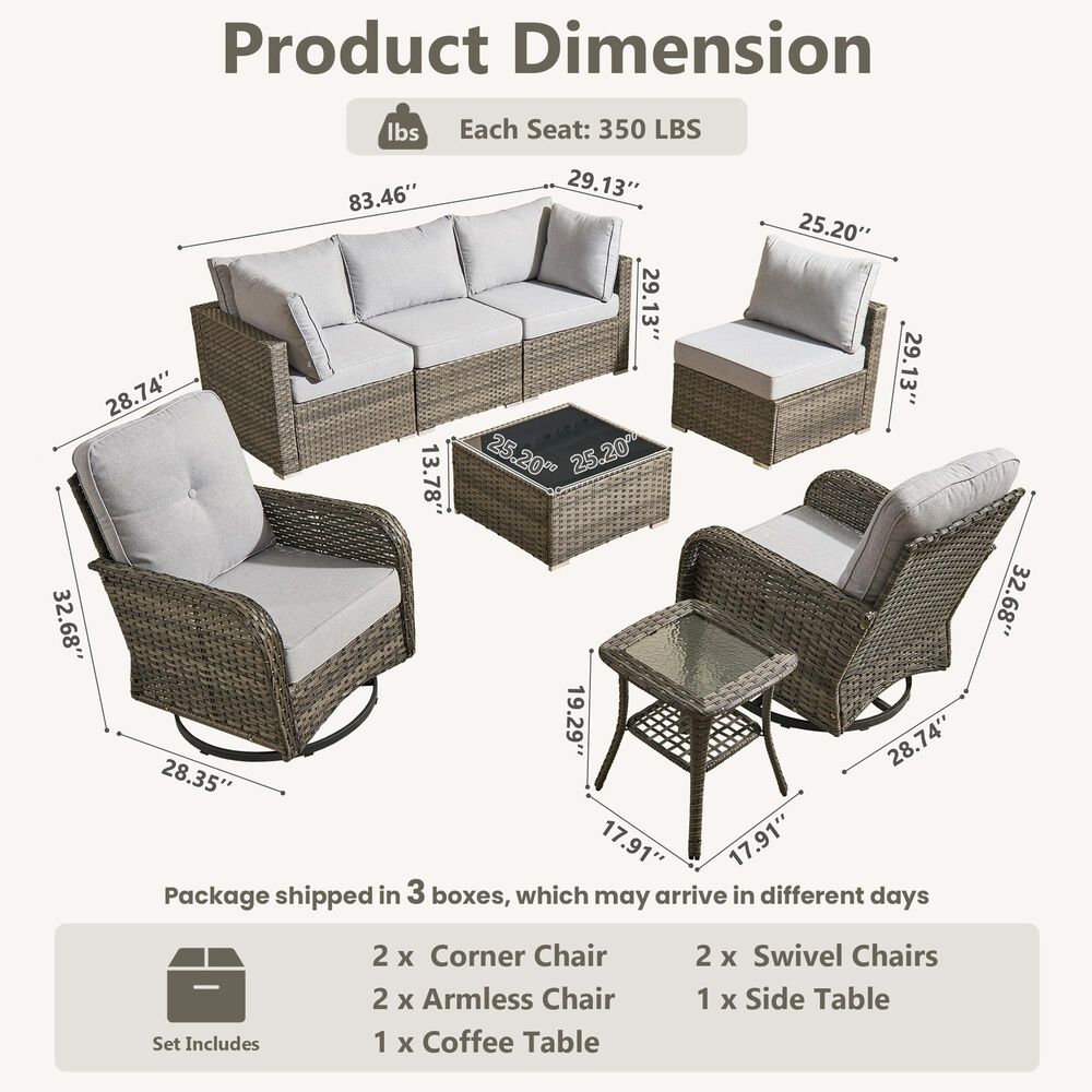 HOMLUX 8-Piece Patio Conversation Set in Gray, , large