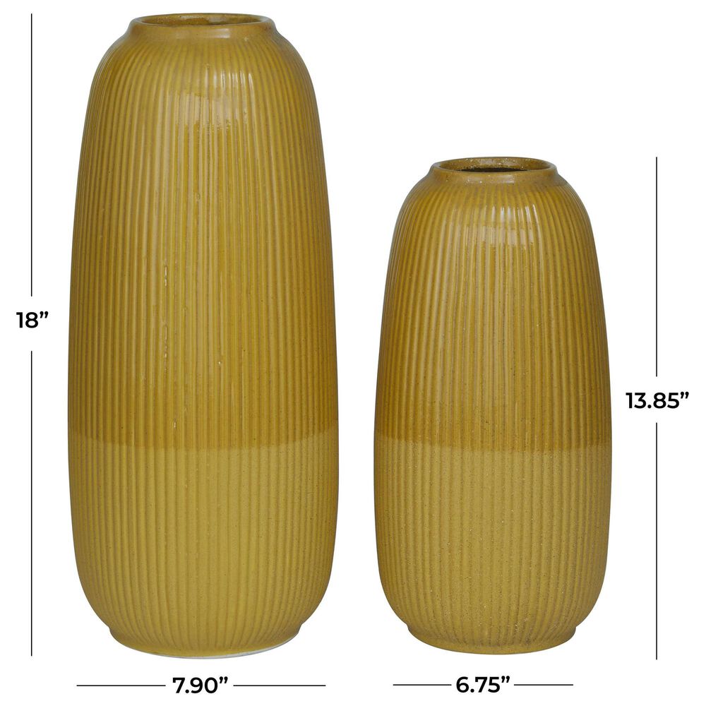 Maple and Jade 2-Piece Decorative Vase Set with Vertical Line Pattern in Polished Yellow, , large