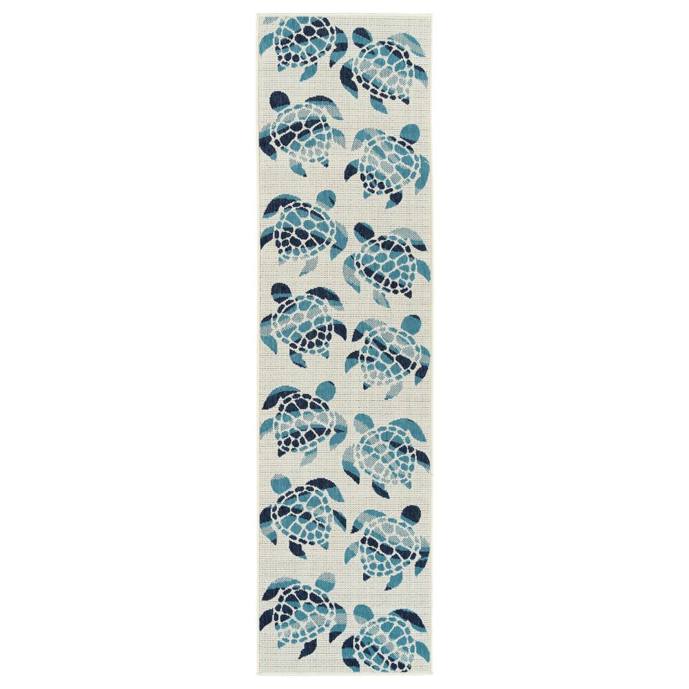 Kaleen Rugs Amalie 2"2" x 8" Ivory, Light Blue and Navy Indoor/Outdoor Runner, , large
