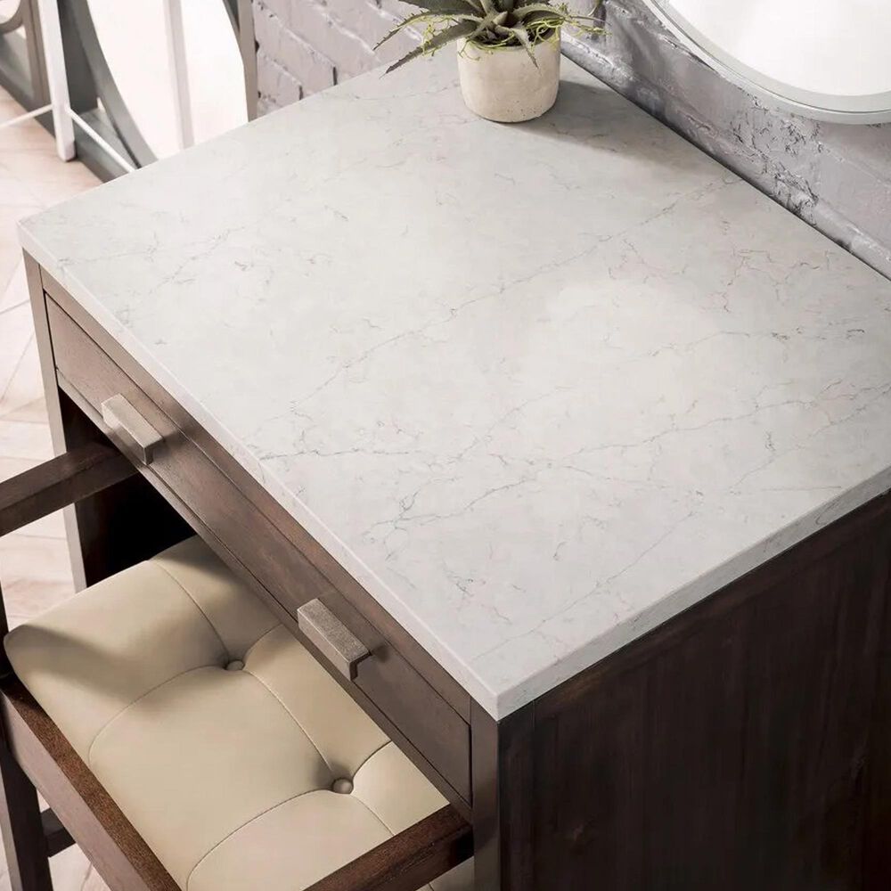 James Martin Vanities Addison 30" Makeup Vanity in Mid Century Acacia with 3 cm Eternal Jasmine Pearl Quartz Top, , large