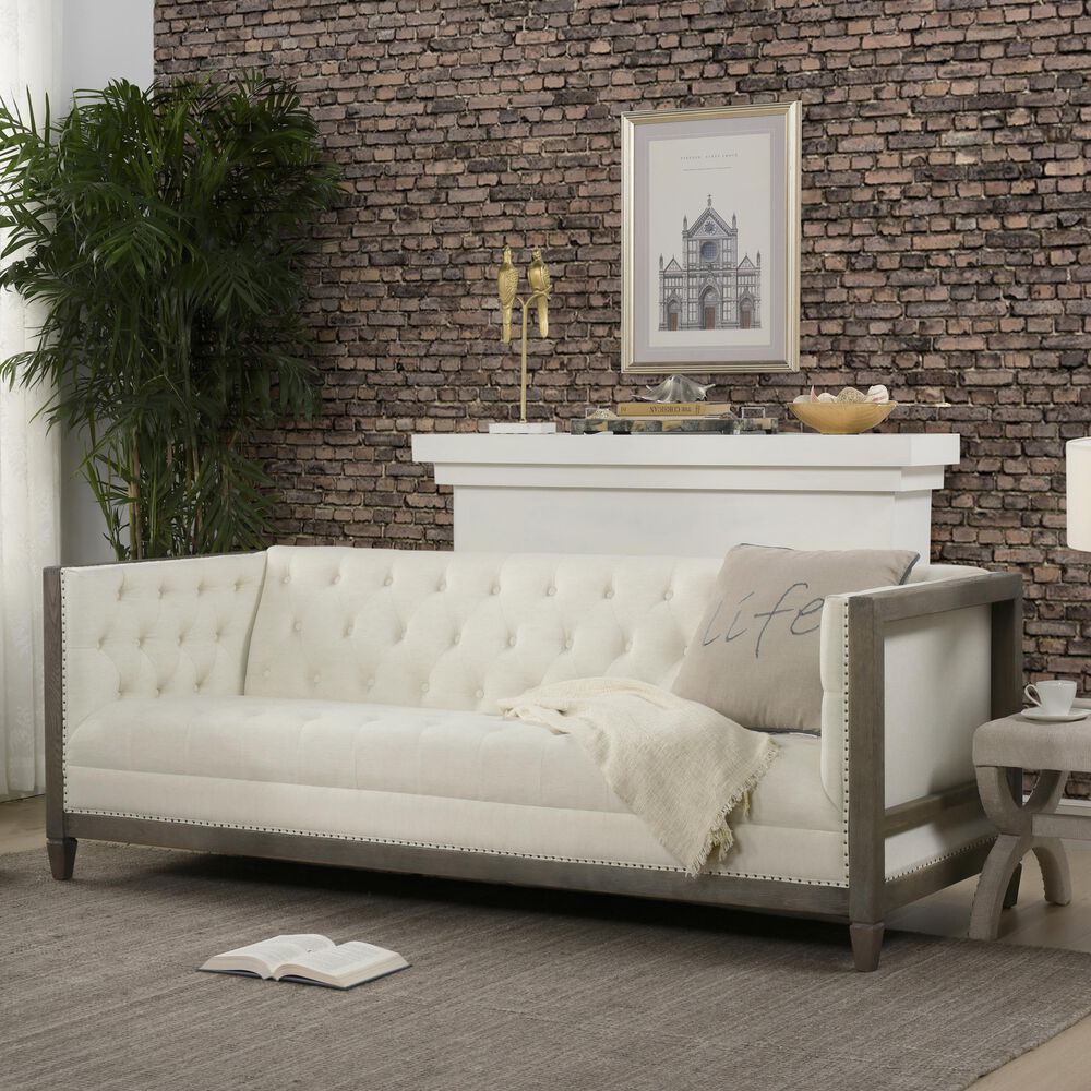 Jennifer Taylor Home Sylvan Farmhouse Oak Tuxedo Sofa in Natural White