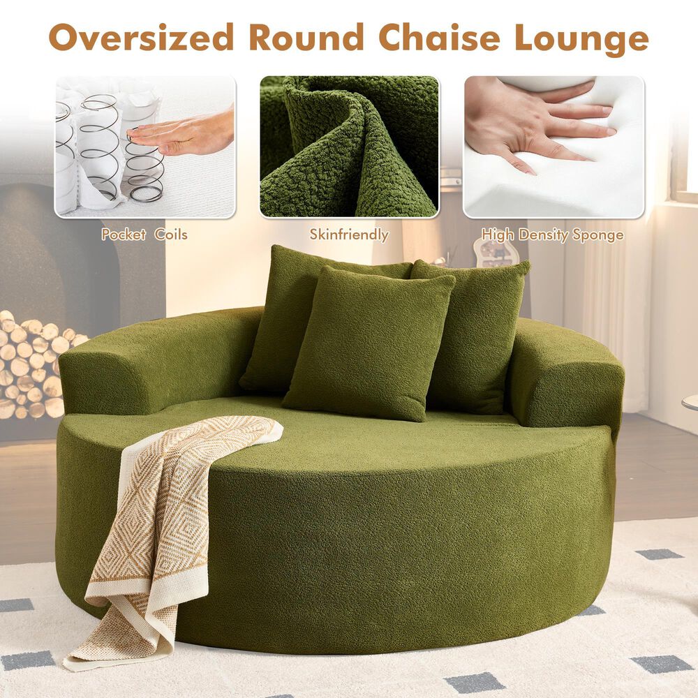 HOMLUX 59" Plush Corduroy Round Chair in Green, , large