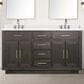 Lexora Home Abbey 60" Double Bathroom Vanity in Brown Oak with 2 cm White Quartz Top and Rectangular Sinks, , large